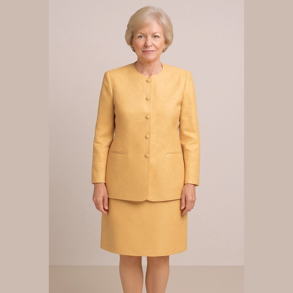 Louis Féraud Butter Yellow Wool Silk Embroidered Suit Set